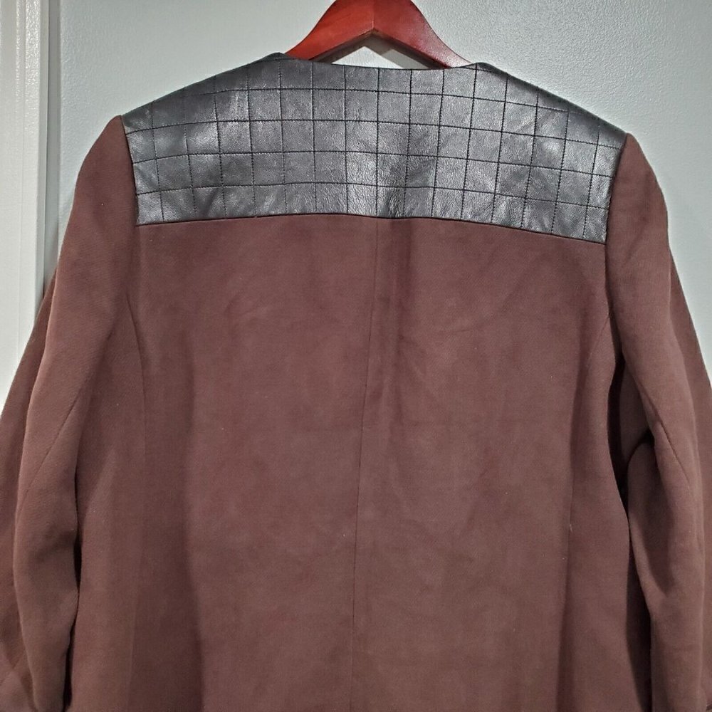 Etcetera Women's Brown Cotton Black Leather Trim Jacket Turnlock Closure Size 14 - Picture 13 of 14